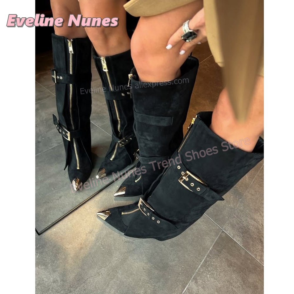 Street Fashion Trends 2026 - Botas Femininas Punk Western de Camurça