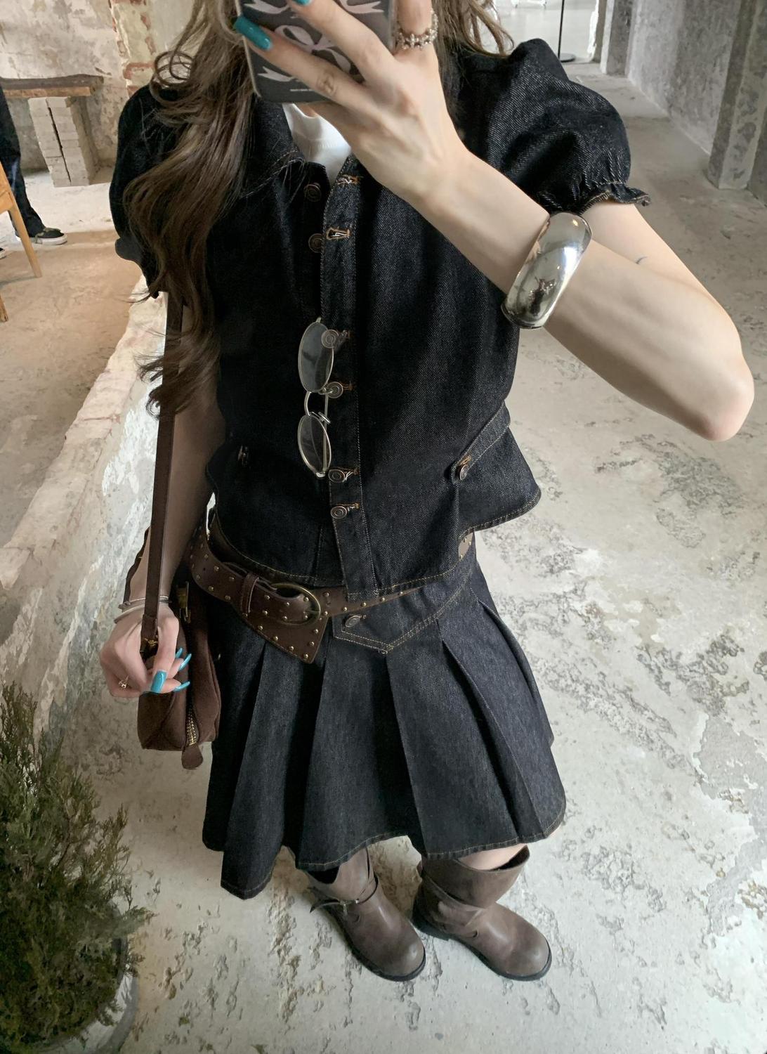 Conjuntos de Denim Vintage Ame - Street Fashion Korean avaliação e preço