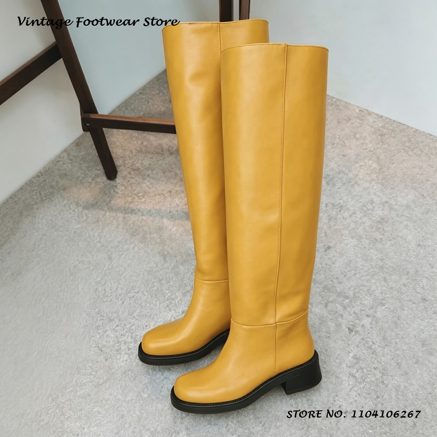 Botas Altas de Couro PU Amarel - Street Fashion Rome avaliação e preço